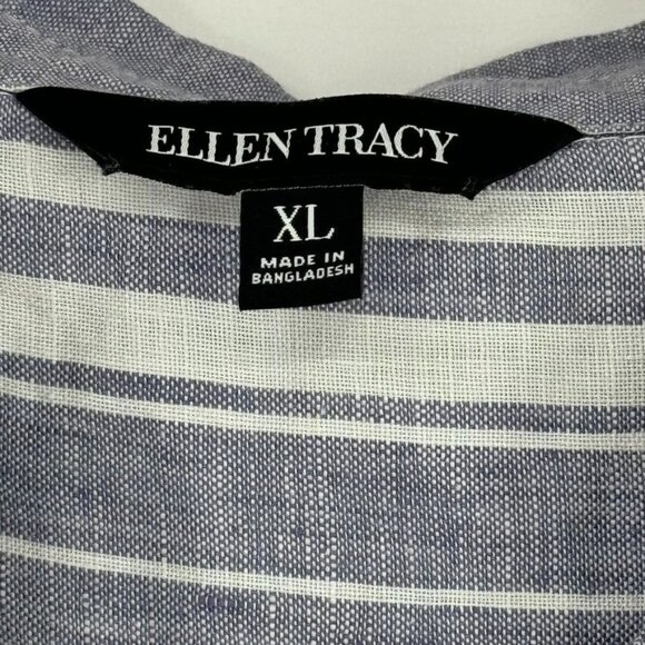 Ellen Tracy Womens Sleeveless Button Down Striped Blouse size XL Blue Linen - Picture 6 of 11